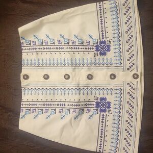 Francesca's Collections White and Blue Embroidered Mini Skirt